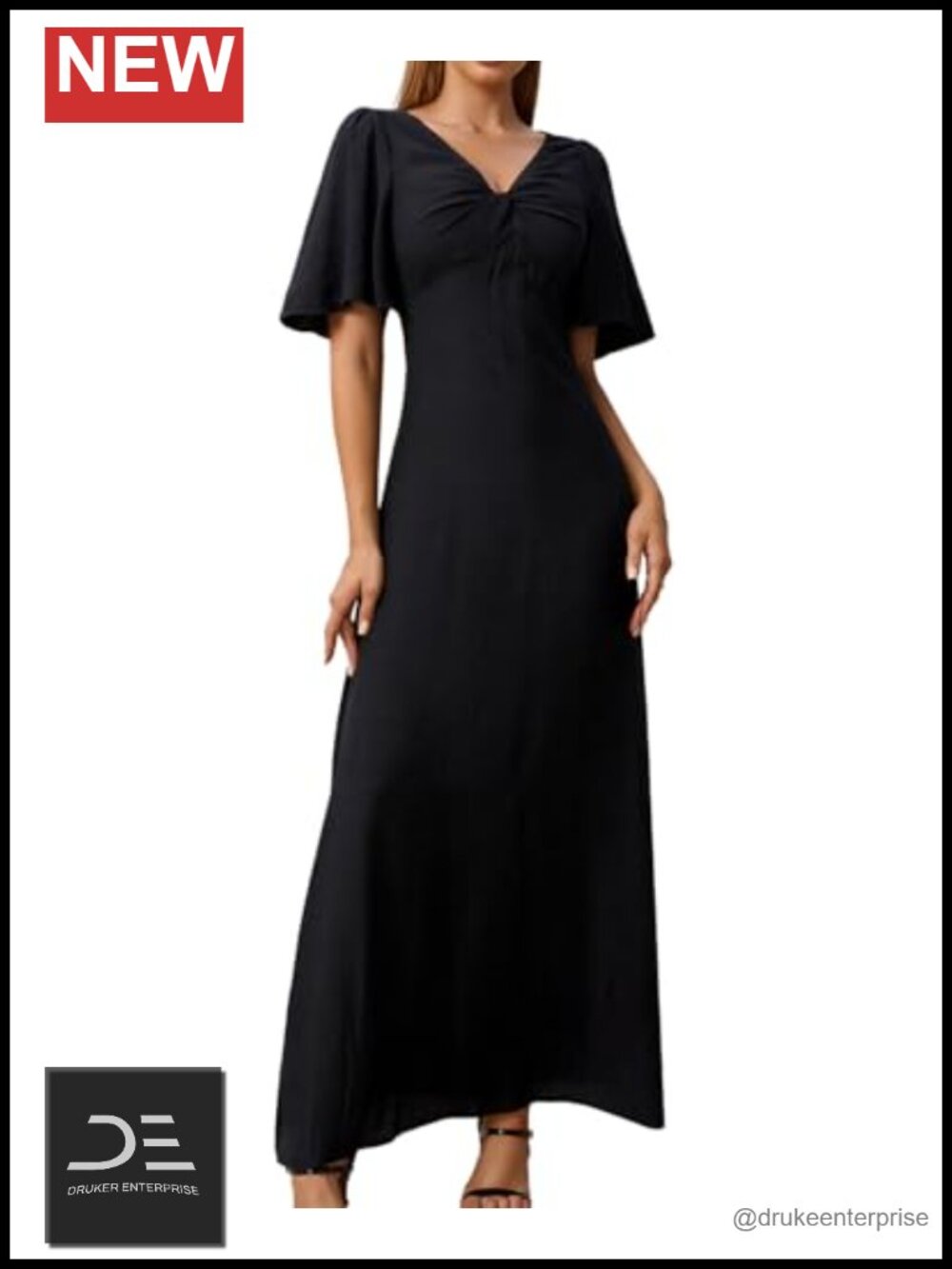 Womens Maxi Dress V Neck Twist Front Short Sleeve A Line Slit Dressy Casual
